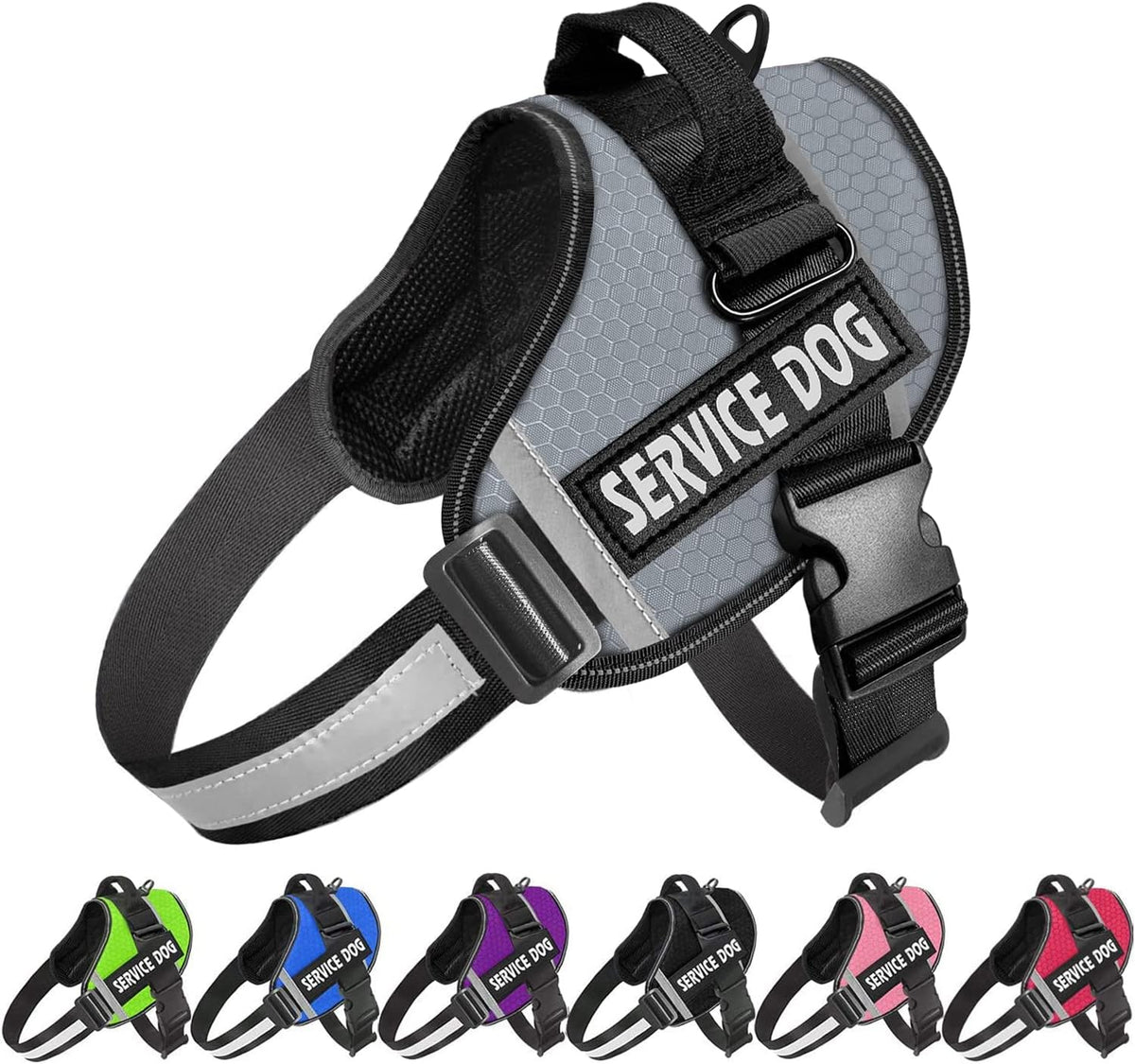 JSXD Dog Harness,No-Pull Service Dog Harness with Handle Adjustable Outdoor Pet Dog Vest 3M - XXL / Grey