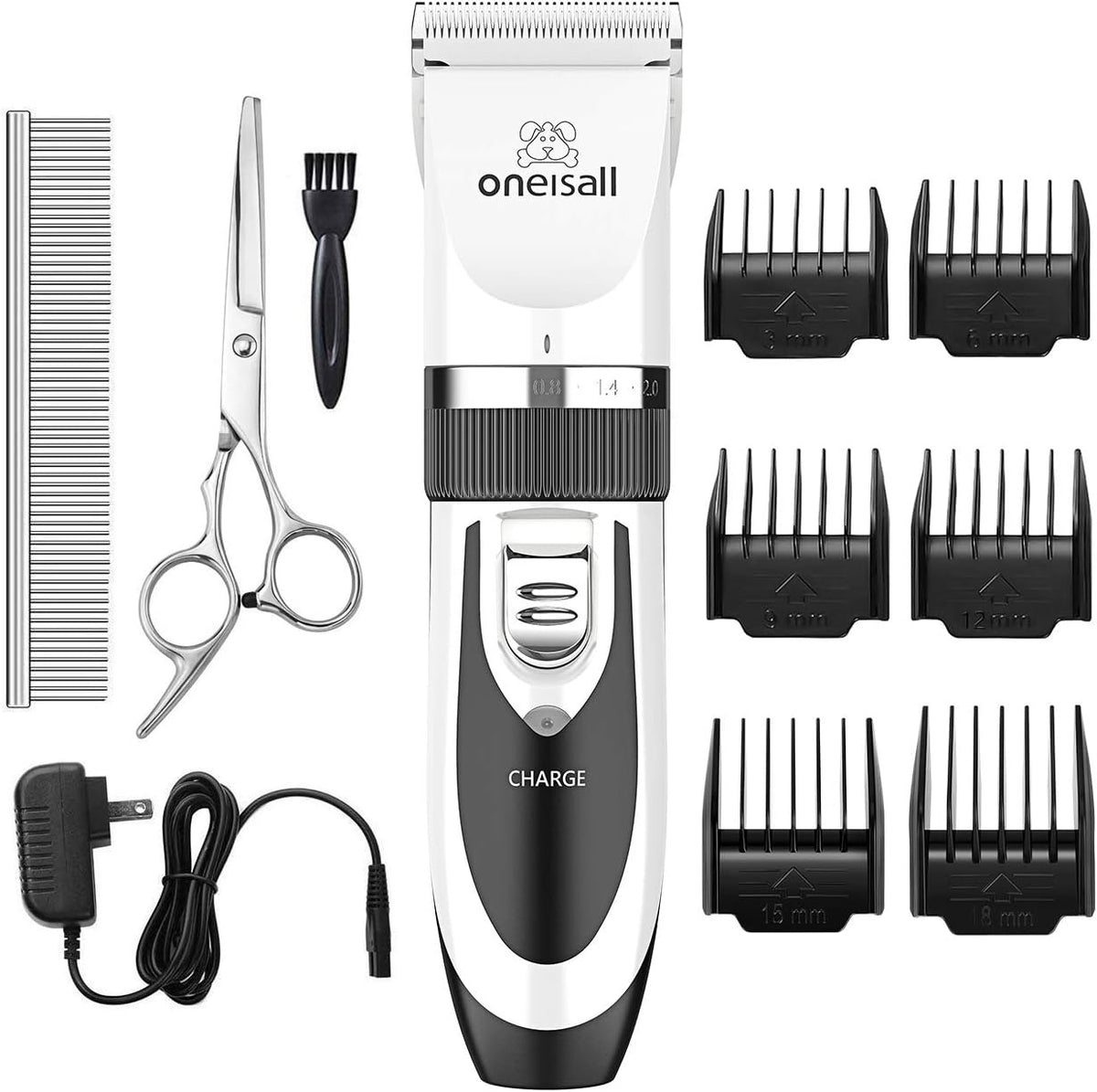 oneisall Dog Clippers Low Noise Grooming Kit for Dogs Cats Pets – Essentials for Dogs - White