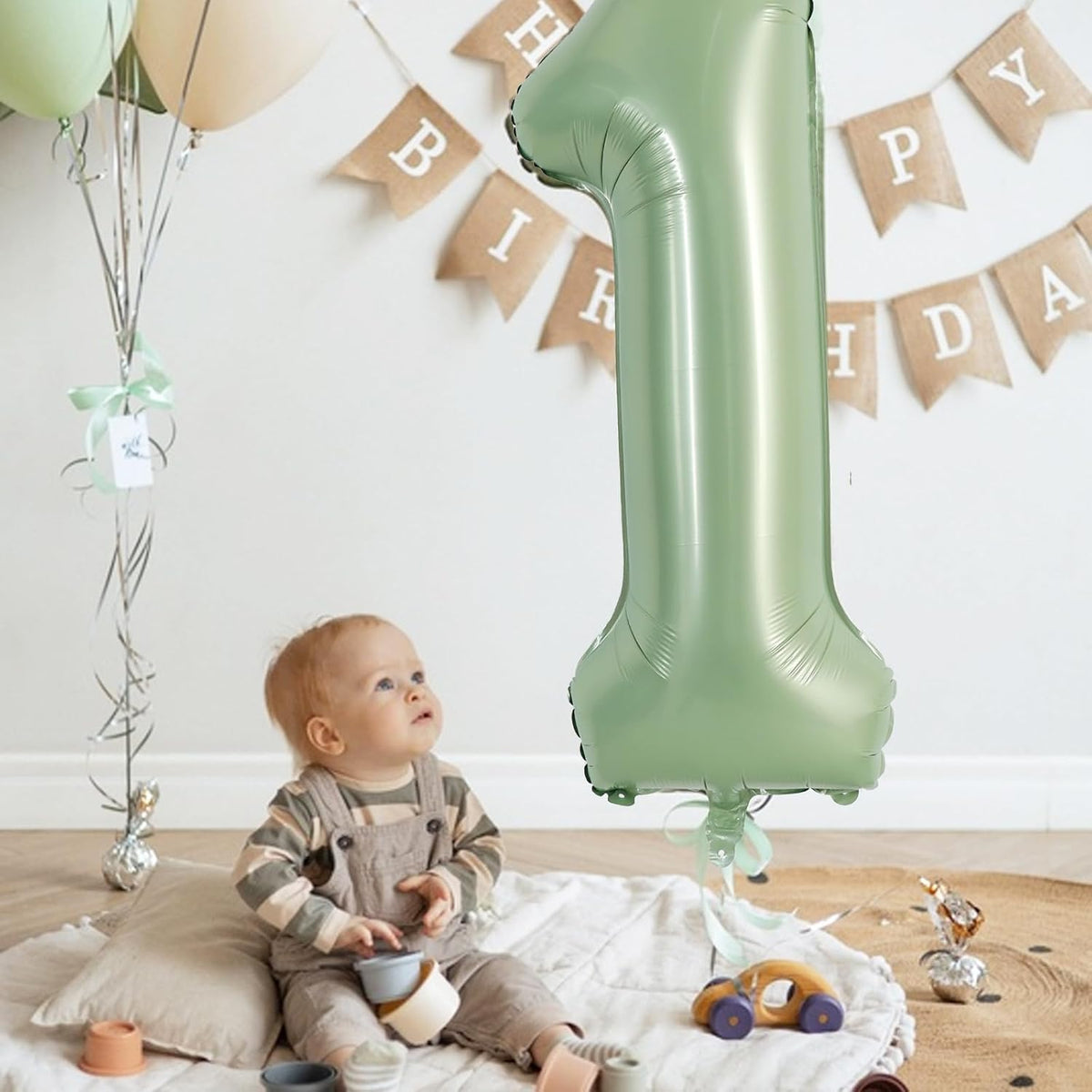 TONIFUL 40 Inch Red Number 3 Balloons Large Foil 3rd Birthday - Sage Green / Number 1 - image 4
