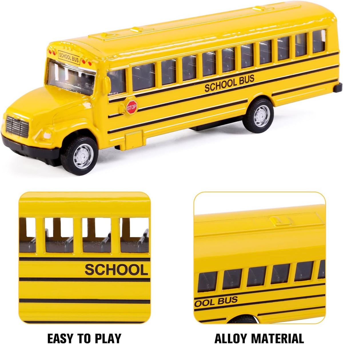 DUNRIOG 2 pack yellow die-cast pull back school bus toys, 5.5 inches long - view 4