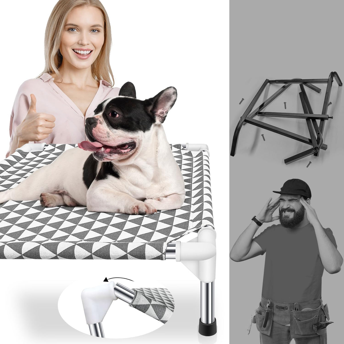 Kuntrust Elevated Outdoor Dog Bed, Medium Size, Cotton Material - Triangle / 4 sided Small - image 4