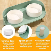 Elevated Dog Bowls Set, Ceramic Pet Food & Water Bowls with Non-Slip Stand, No Spill Design for Cats/Small Medium Dogs Green