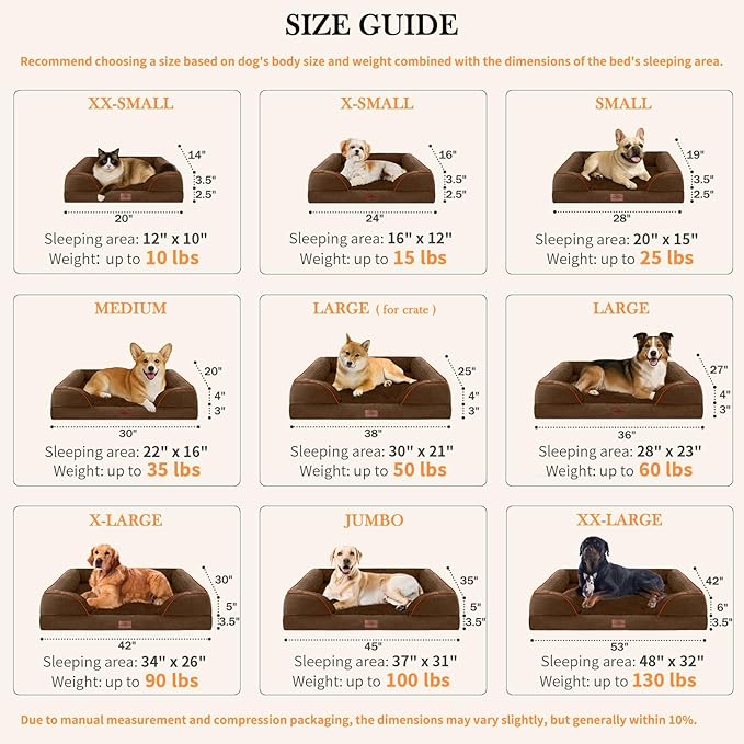 Comfort Expression Small Dog Beds Waterproof Cat Beds Orthopedic Foam Sofa Beds for Small Dogs Comfy Pet Bed with Washable Removable Cover & Non-Slip Bottom(XX-Small,Chocolate Brown)