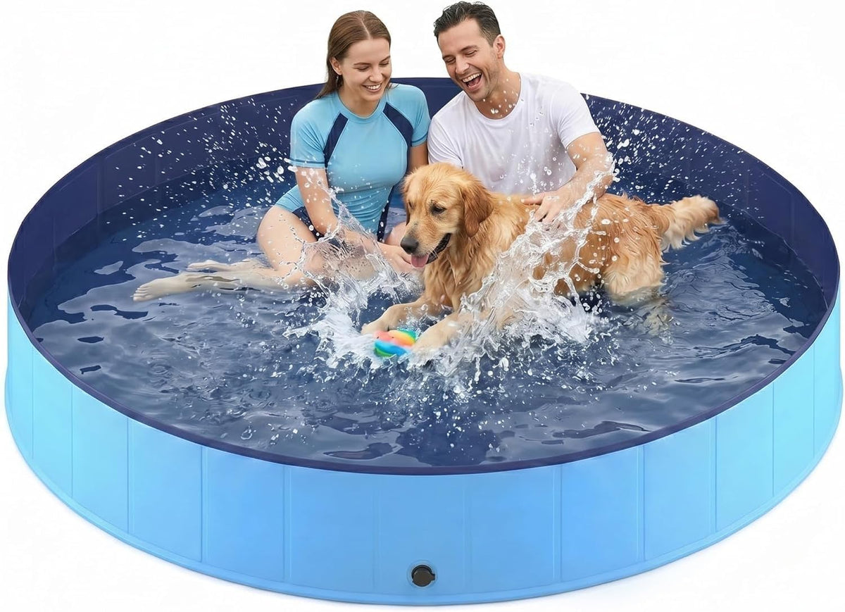 Foldable Dog Pool, Collapsible Dog Swimming Pool Hard Plastic Portable Pets Bath Tub for Dogs - 4XL - 80" x 16"