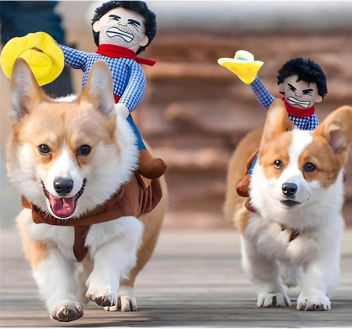 Cowboy rider dog costume with a knight doll riding on the dog's back - view 4