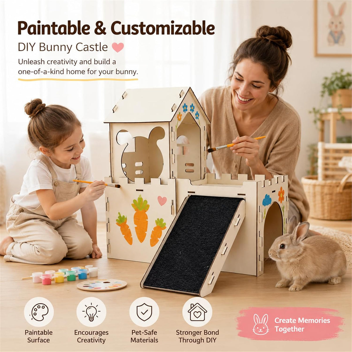 Large Bunny House and Hideouts - Extra Large-3 House with Anti-Slip Ramp - image 4