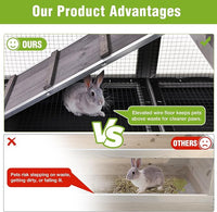 GUTINNEEN Indoor Rabbit Hutch Guinea Pig Cages with Chew-Proof Ramp, 2-Story Wooden Bunny House with Pull-Out Tray & Lockable Caster Wheels, Small Animal Cage for 2-4 Rabbits & Guinea Pigs (Grey)
