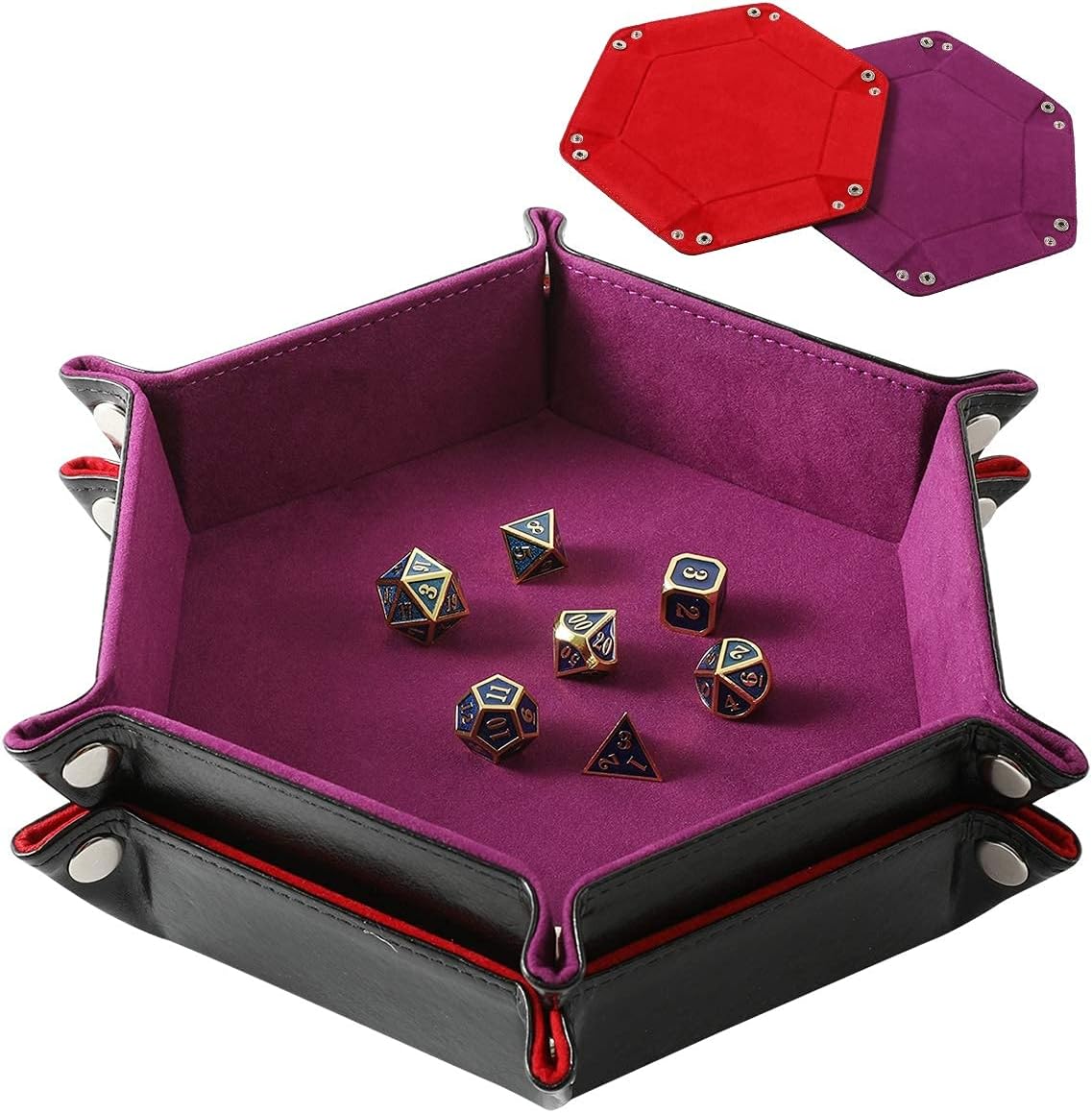 Grajar 2 Pcs Portable Folding Dice Rolling Tray Set for RPG DND Table - Red and Violet
