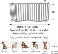ZJSF Foldable Freestanding Indoor Dog Gate for House Wood Long Pet Gates Dog Fence for Stairs Puppy Gates for Hallways, Puppy Gate,Support Feet Included, Grey, 32 "Height-4 Panels