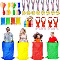 Tlooe potato sack race bags yard game set with bean bags, eggs, spoons and medals