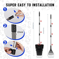 Dog Pooper Scooper with 20 Bag Attachment Long Handle Swivel Bin, Rake Heavy Duty Pooper Scooper for Large Medium Dogs Easy to Clean Poop Scooper for Yard, Grass, Gravel