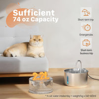 Cat Water Fountain Stainless Steel: 2.2 L Cat Fountain for Drinking - 74oz Cat Fountain + 6 Filters + 3 Sponges - image 2