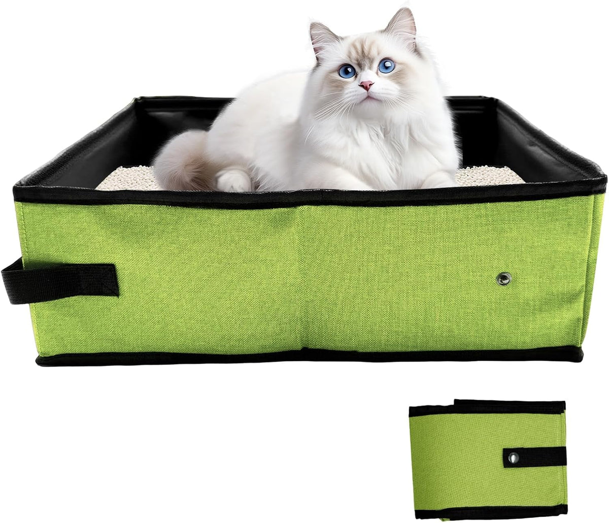 Foldable Travel Litter Box for Cats - Green