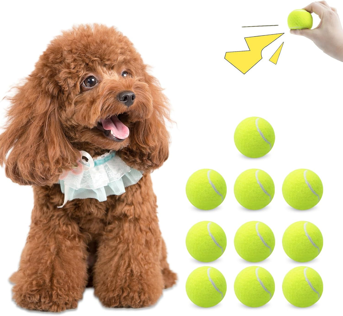 Magicorange 10 Pack Squeaky Mini Tennis Balls - 10 Pack / Yellow