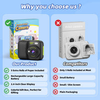 Kids Instant Print Camera with 5 Rolls Print Paper - Black - image 2