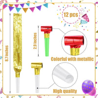 Twavang 12-pack colorful party blower noisemakers with metallic rolls - view 3