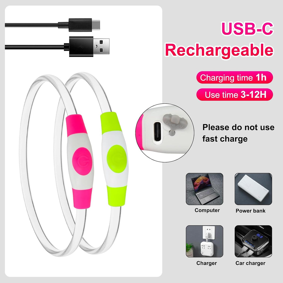 2 Packs Light Up Dog Collar - Green+Pink - image 4