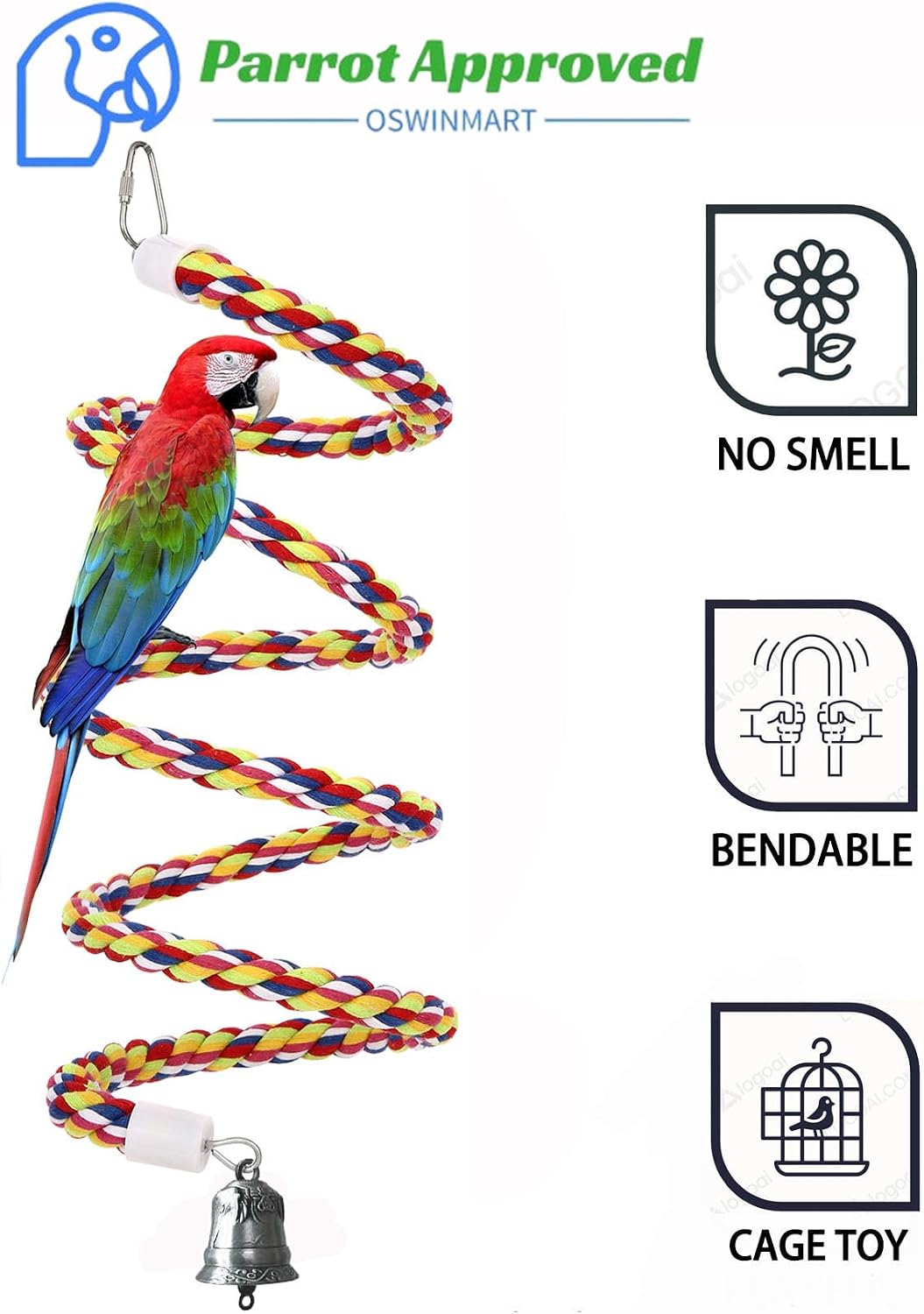 94.4inch Length Colorful Cotton Bendable Rope Perch Swing Bird Chew - 43'x2pcs - image 2
