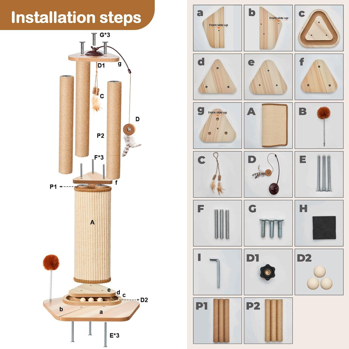 Odoland 34 Inch Cat Scratching Post for Large Cats with 4 Interactive - image 2