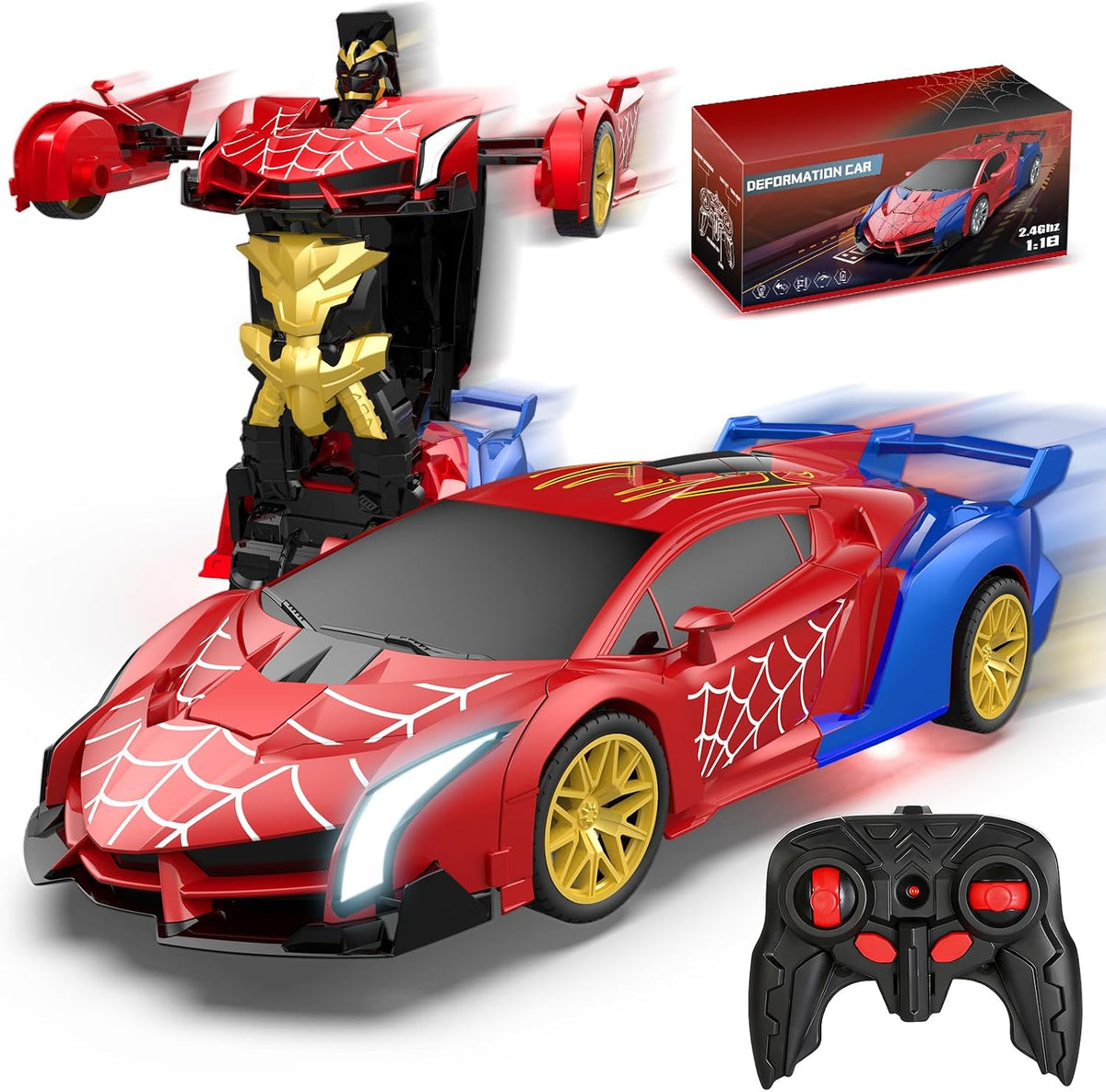 Blackma Transform Rc Cars for Boys 4-7 8-12 - Red & Blue