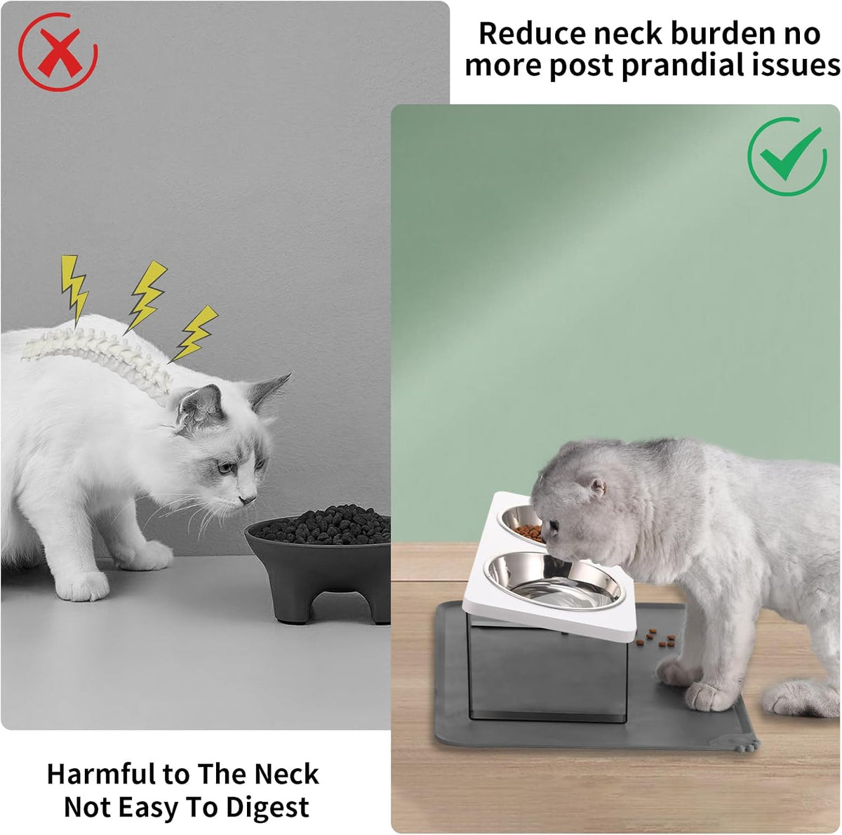 Upgraded Elevated Cat Bowls with Food Mat - White-2Bowls - image 2