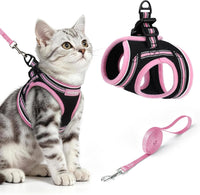 rabbitgoo Cat Harness and Leash Set, Step-in Soft Vest - M / Black & Pink