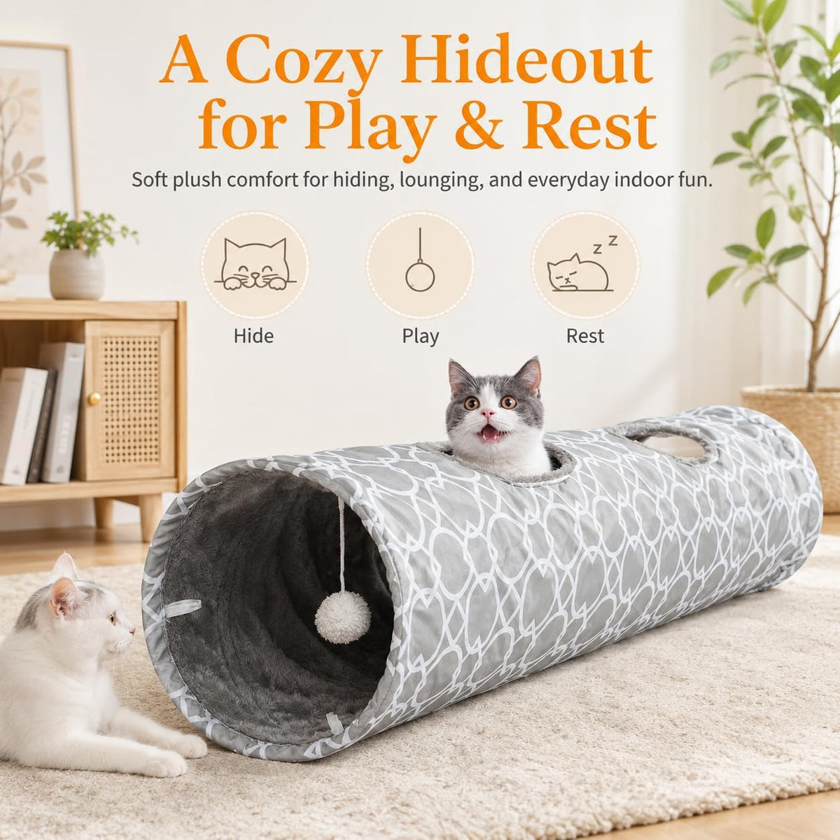 Geometric Straight Cat Tunnel with Plush Inside - Extra Large Straight Tunnel - image 4
