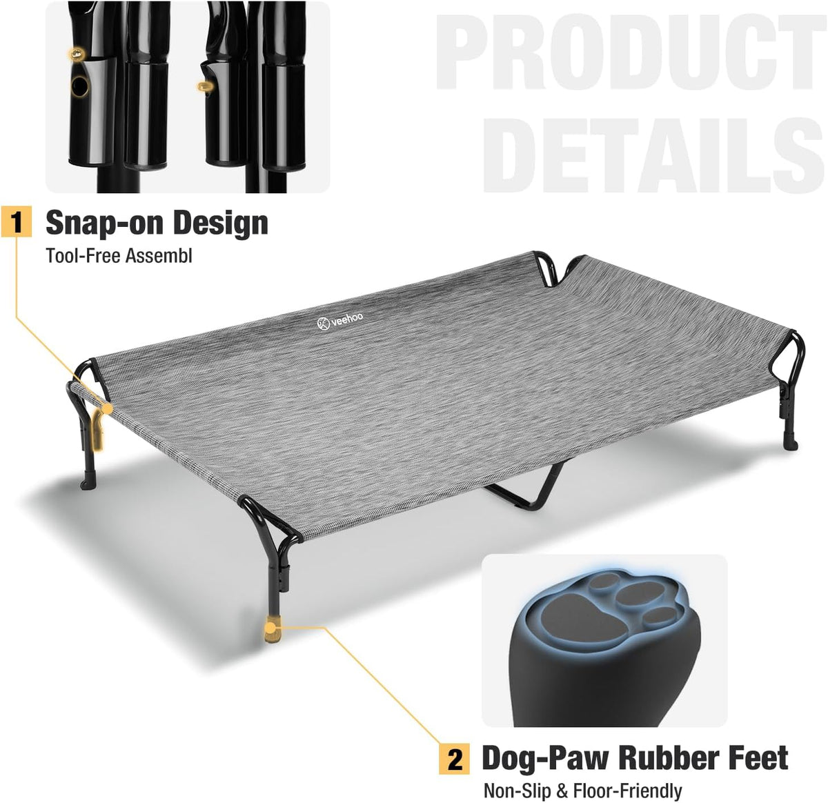 Veehoo Cooling Elevated Dog Bed - Black Silver / 62.5"L x 37.0"W x 12.0"Th - image 4