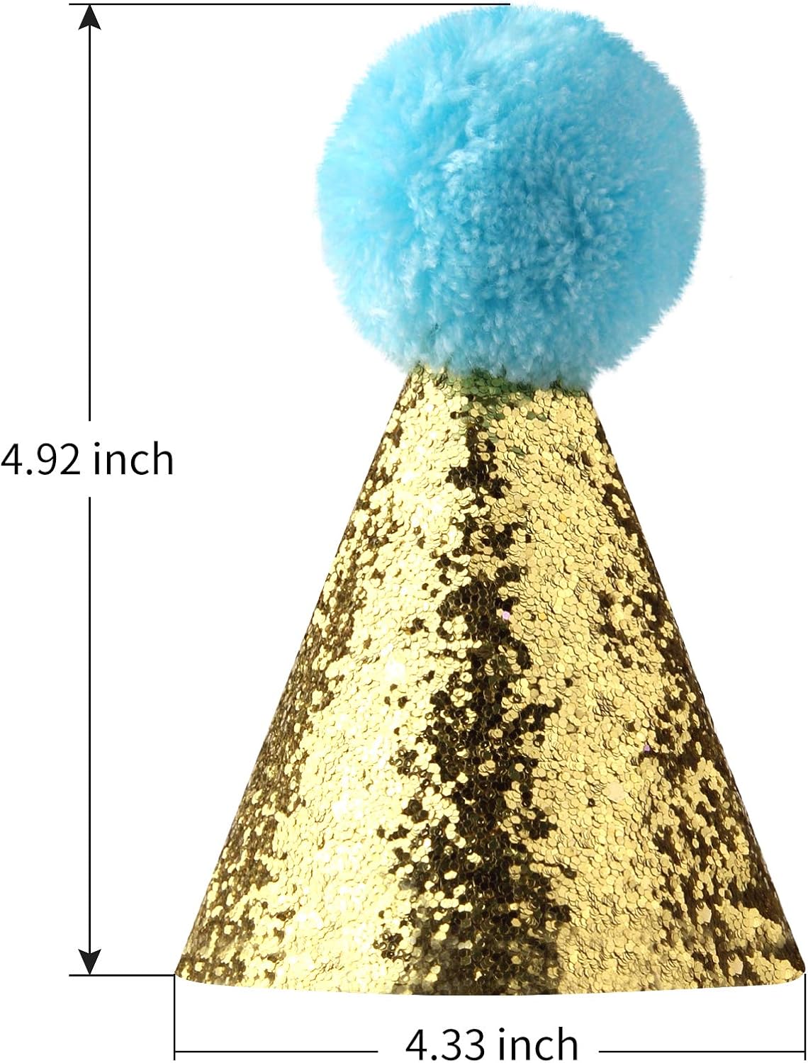Set of 3 glitter dog birthday hats in blue, pink and silver with pom-pom toppers - view 2