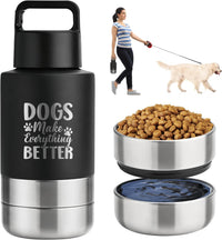 KEWIXY Insulated Dog Travel Water Bottle with Detachable Bowls - Black:Dogs Better / 32 Oz