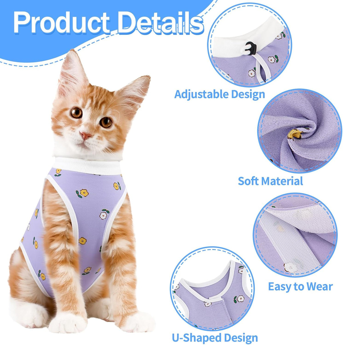 Coppthinktu Cat Recovery Suit Female Cat Onesie After Surgery Anti - Small / Flower - image 2
