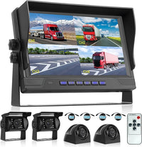 RV Backup Camera System 1080P, Hodozzy 9 Inch 4 Split Screen Monitor System, Waterproof 4 Reverse Cameras Night Vision Reversing Camera Kit for Car Truck/Trailer/Bus Truck/RV, DVR Loop Recording