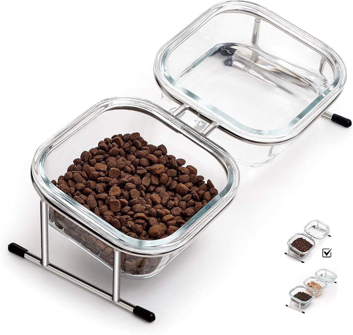 Elevated Cat Bowls, 15° Tilted Glass Raised Cat Food and Water Bowl – Essentials for Cats - 2 Glass Bowls