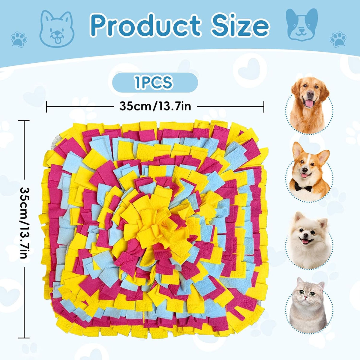 Snuffle Mat for Dogs, Adjustable Interactive Puzzle Toy - Yellow-35 cm - image 3