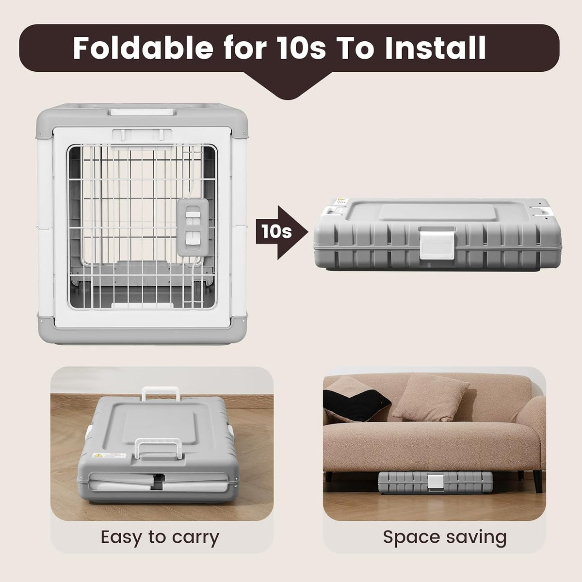 Collapsible Dog Crate for Small/Medium Dogs - Grey / 36.4"L x 22.8"W x 25.8"H - image 2