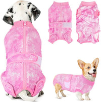 Lukovee Recovery Suit for Dogs, Zipper-On Onesie for Female Male Dog, Abdominal Wounds Cone E-Collar Alternative, Prevent Licking Spay (4XL, Pink Tie-dye)