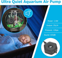 hygger Ultra Silent 1.5W Fish Bowl Aqaurium Mini Air Pump - Black - image 3