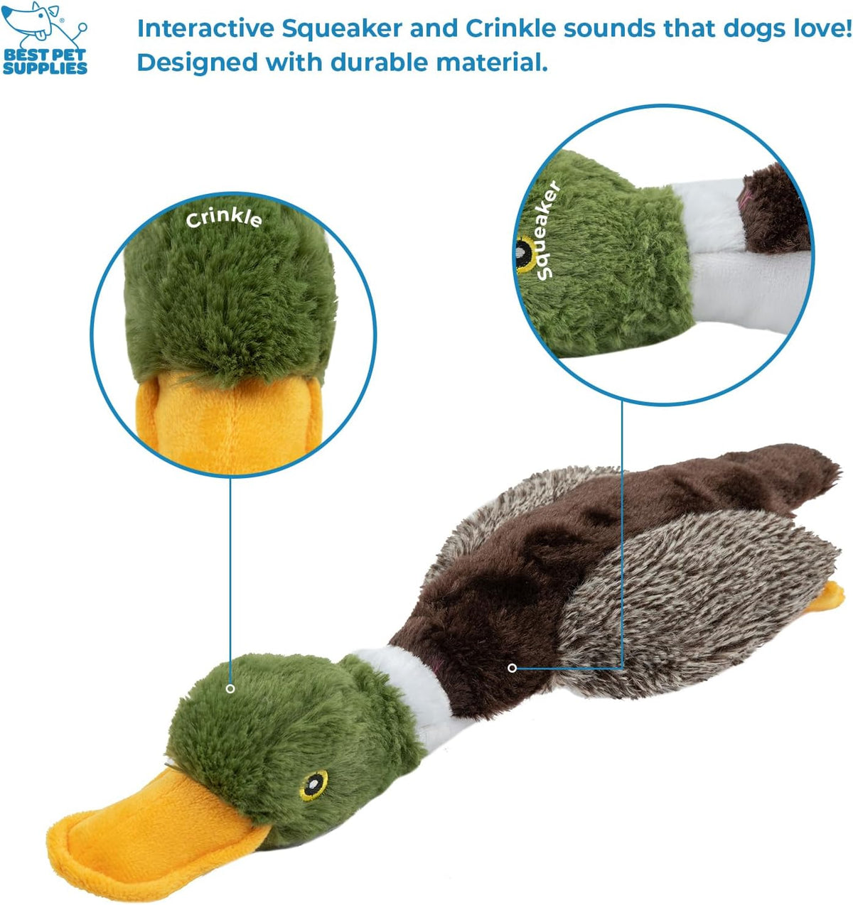 Best Pet Supplies Bunny Buddy Squeaky Plush Dog Toy, Beige - Mallard Duck (Brown) / Small - image 3