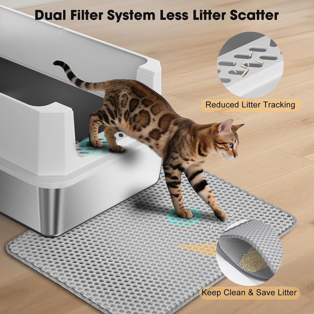 FURTIME Stainless Steel Cat Litter Box - Silver / Large - image 2
