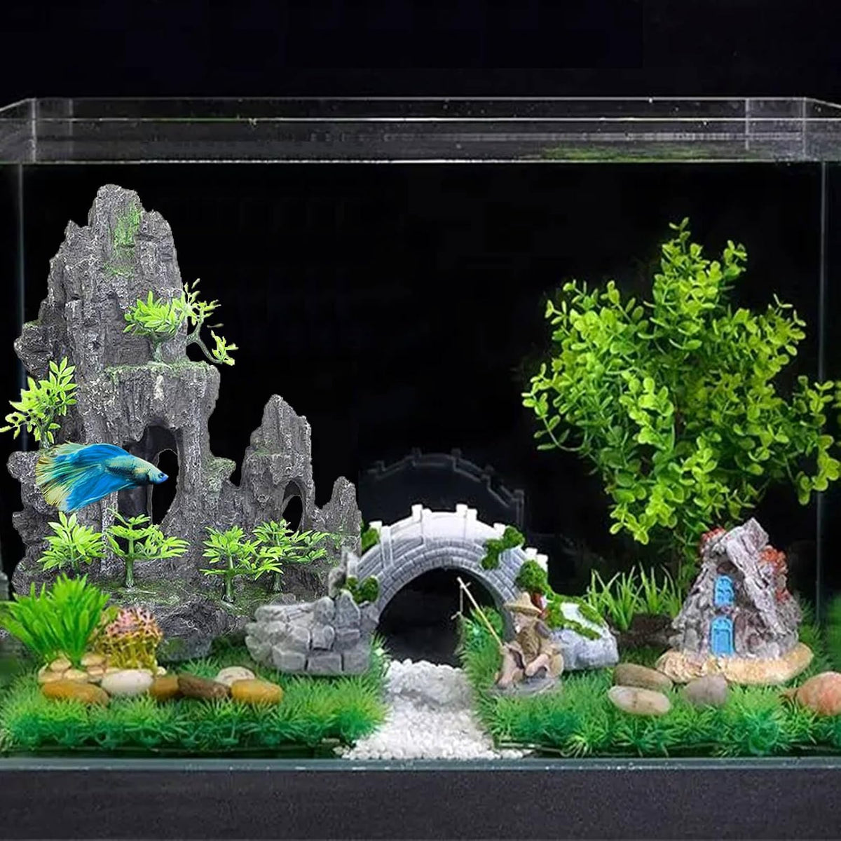 Extra Large Aquarium Decorations Large Fish Tank Rocks Hideout – Essentials for Fish - Large Mountain View - image 2