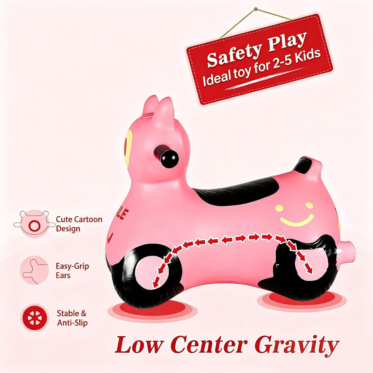 INPANY Bouncy Bull, Cow Hopper for Cowboys, Kid Gifts Toy - Pink Car Hopper - image 3