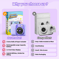 Kids Instant Print Camera with 5 Rolls Print Paper - Purple - image 2