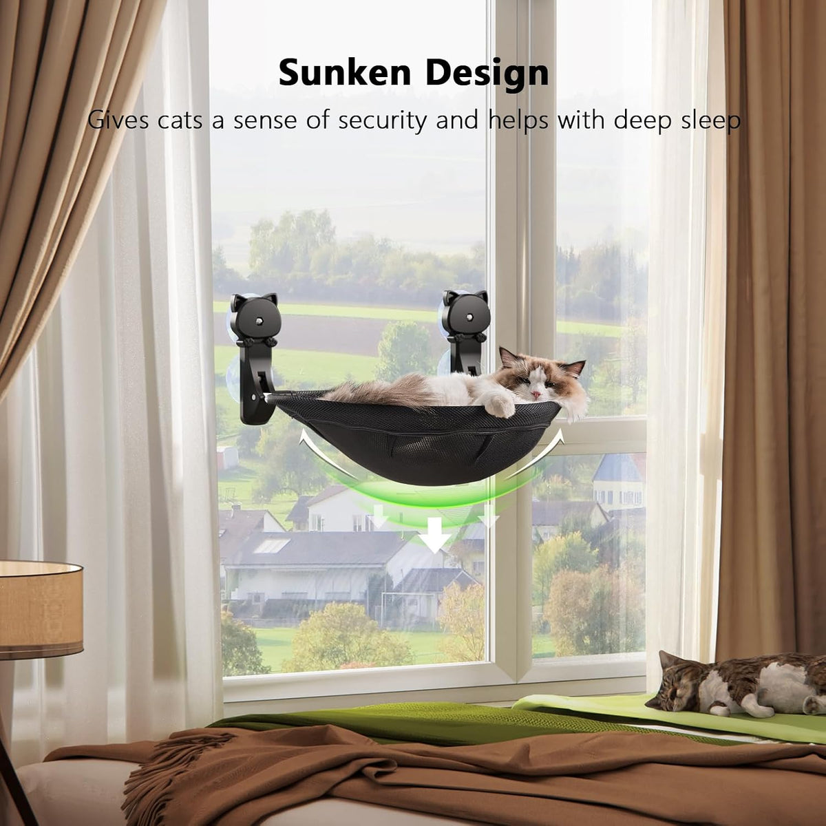 Cat Window Perch Cordless, Foldable & Stable Cat Beds - Mesh Cover / Black - image 3