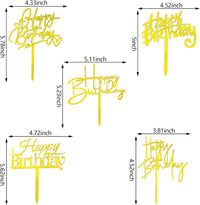 10 PCS Black Happy Birthday Cake Topper Acrylic Cupcake Topper - Gold - image 3