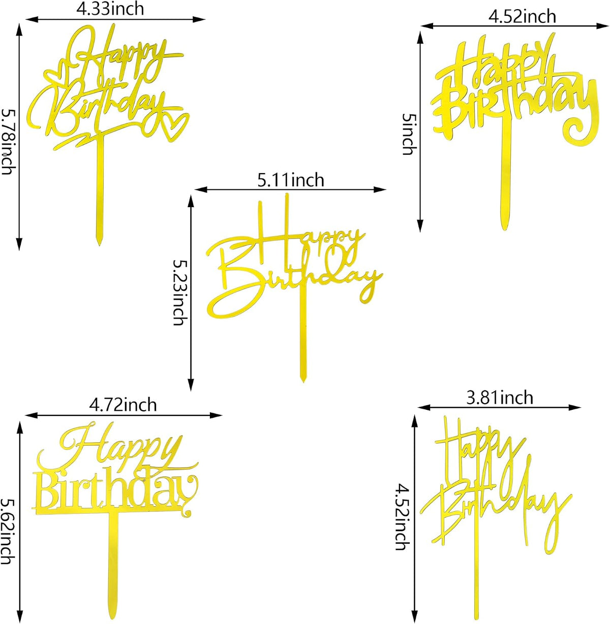 10 PCS Black Happy Birthday Cake Topper Acrylic Cupcake Topper - Gold - image 3