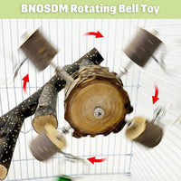 BNOSDM Natural Wood Bird Ladder Perch with Rotating Bell Toys-Exercise Stands for Parrot Climbing Chewing Parakeet Bridge Cage Accessories for Cockatiel, Conures, Lovebirds, Budgie