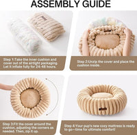 MEWOOFUN Cat Bed, Washable Beds for Indoor Cats, Cute Donut Bed Fluffy Pet Bed with Non-Slip Bottom, Calming Round Bed for Puppy and Kitten (Light Brown)