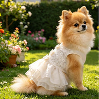 ASENKU Dog Dress, Dog Wedding Dress with Bows, Veil Attachment - Champagne / Large - image 2