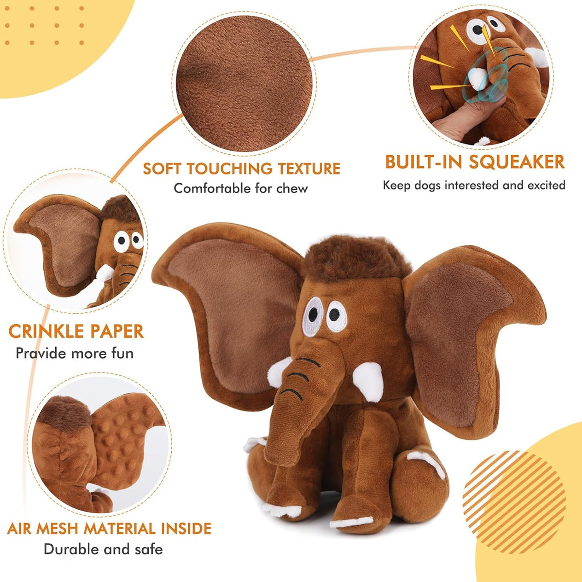 Letsmeet Plush Dog Toy with Crinkle Paper - Mammoth - image 2
