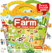 6 Sets Reusable Sticker Book for Toddlers 3-6 - Farm+Vehicles+Animal